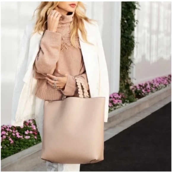 NWT Rachel Zoe x Jules Kae Neutral Pale Blush Vegan Leather Tote Bag. - Picture 3 of 16
